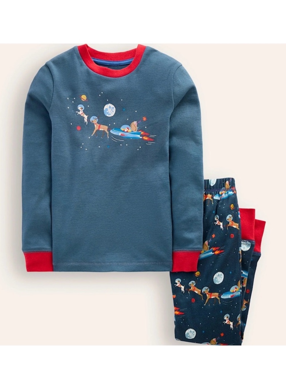 Mini Boden Blue Space Santa Long John Pajama Set NWT